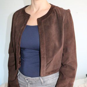Brown cropped leather/suede blazer